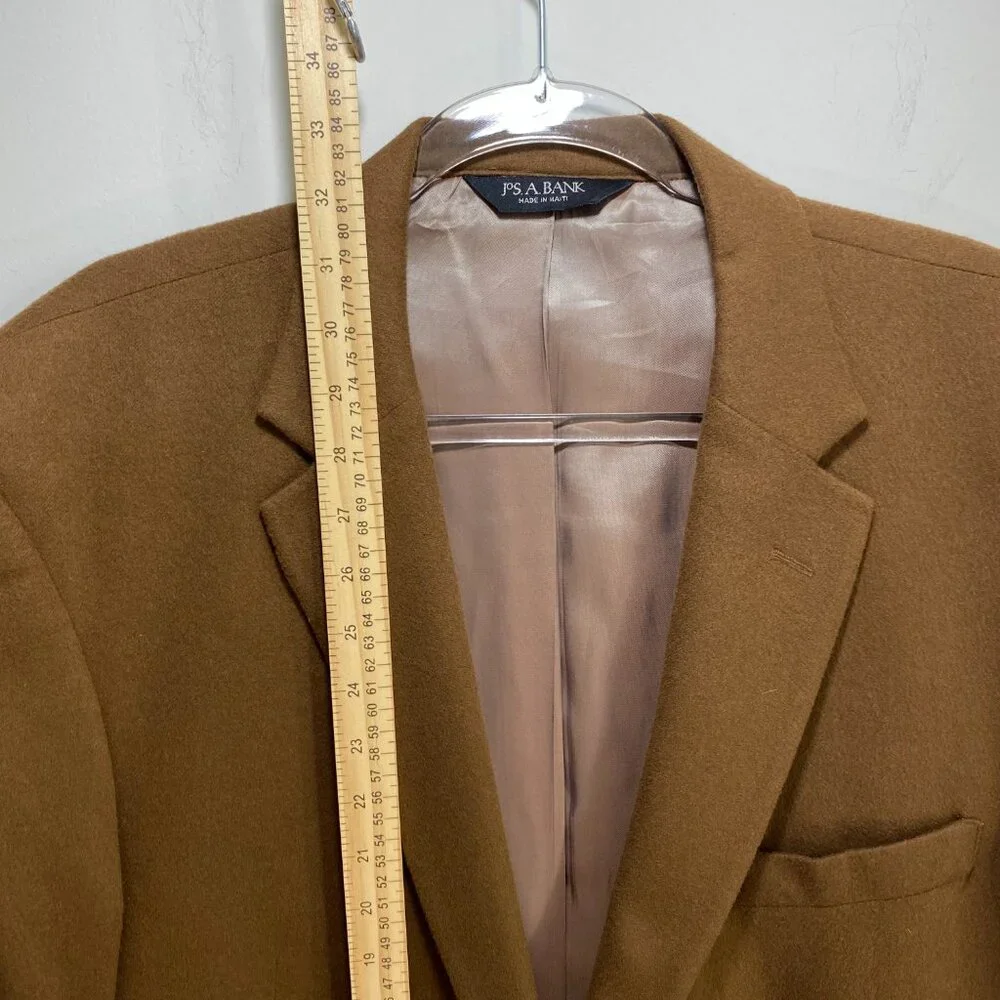 JoS A Bank Wool Cashmere Suit‎ Sport Coat Mens Tan Brown 46R Academia 2 Button